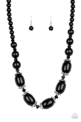 AFTER PARTY POSH - BLACK BEAD SILVER CHUNKY NECKLACE - PAPARAZZI