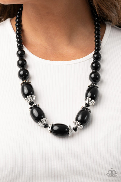 AFTER PARTY POSH - BLACK BEAD SILVER CHUNKY NECKLACE - PAPARAZZI