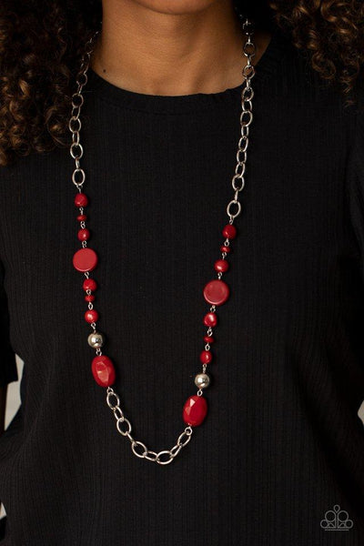 WHEN I GLOW UP - RED AND SILVER BEAD NECKLACE