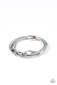 RAW EDGE - SILVER BEAD GRAY CORDING MAGNETIC BRACELET - PAPARAZZI