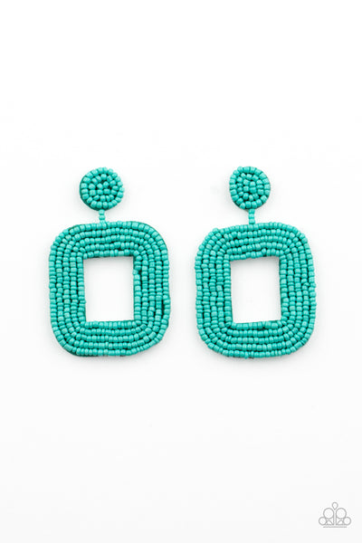 BEADED BELLA - BLUE TURQUOISE SEED BEAD POST EARRINGS - PAPARAZZI