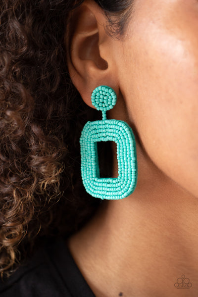BEADED BELLA - BLUE TURQUOISE SEED BEAD POST EARRINGS - PAPARAZZI