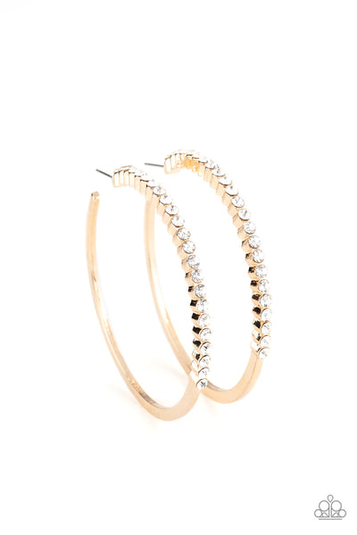 MAKING ROUNDS - GOLD HOOP WHITE RHINESTONE EARRINGS - PAPARAZZI