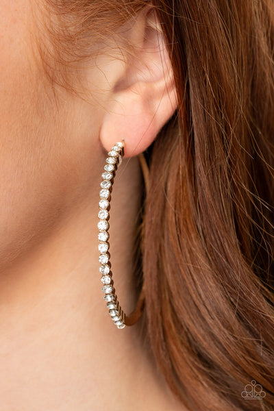 MAKING ROUNDS - GOLD HOOP WHITE RHINESTONE EARRINGS - PAPARAZZI