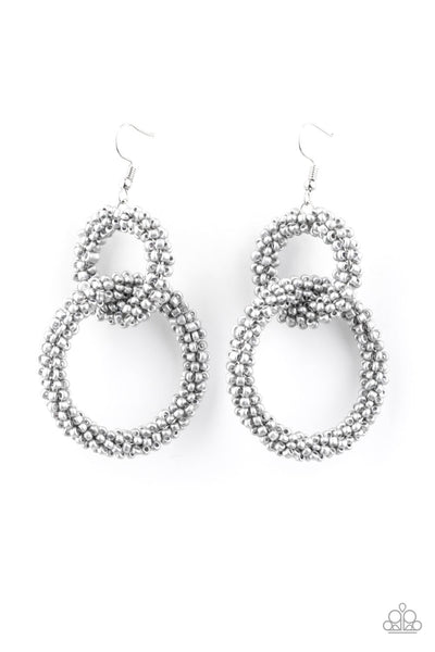 LUCK BEAD A LADY - SILVER SEED BEAD CIRCLE EARRINGS - PAPARAZZI