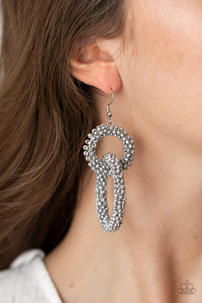 LUCK BEAD A LADY - SILVER SEED BEAD CIRCLE EARRINGS - PAPARAZZI