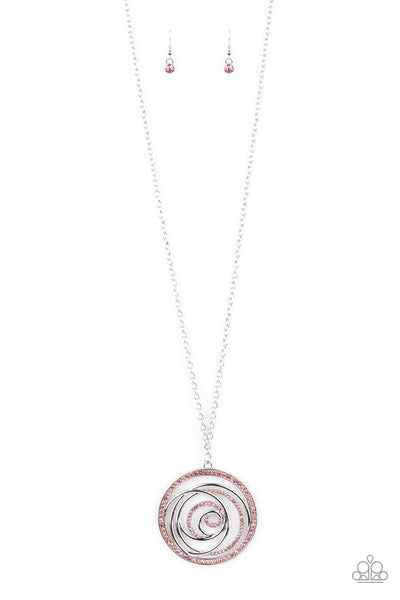 SUBLIMINAL SPARKLE - PINK RHINESTONE SILVER SWIRL PENDANT NECKLACE - PAPARAZZI