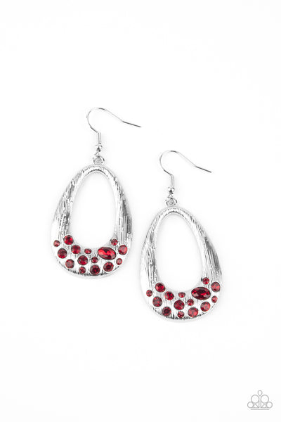 BETTER LUXE NEXT TIME - SILVER FRAME RED RHINESTONE OVAL EARRINGS  - PAPARAZZI
