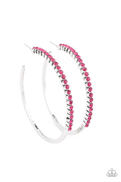 MAKING ROUNDS - PINK RHINESTONE SILVER HOOP EARRINGS - PAPARAZZI