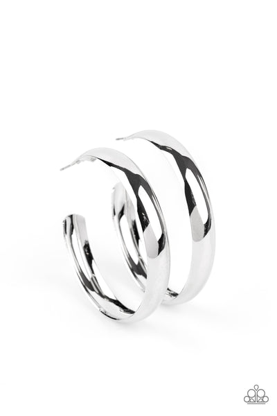 KICK EM TO THE CURVE - SILVER THICK HOOP EARRINGS - PAPARAZZI