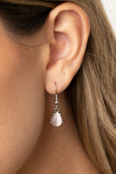 EFFORTLESSLY EFFLORESCENT - PINK CAT'S EYE FLORAL SILVER NECKLACE - PAPARAZZI