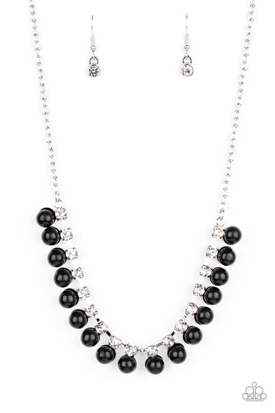 FROZEN IN TIMELESS - BLACK BEAD WHITE RHINESTONE SILVER NECKLACE - PAPARAZZI