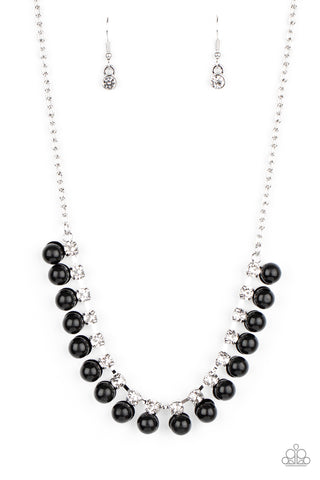 FROZEN IN TIMELESS - BLACK BEAD WHITE RHINESTONE SILVER NECKLACE - PAPARAZZI