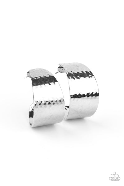FLATTEN THE CURVE - SILVER THICK SMALL HOOP EARRINGS - PAPARAZZI