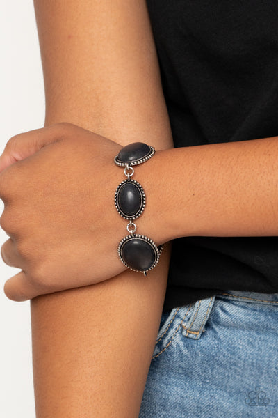 River View - Black Stone Silver Frame Bracelet - Paparazzi