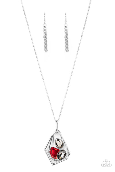 ALL SYSTEMS GLOW - RED AND SMOKY GEM SILVER NECKLACE - PAPARAZZI