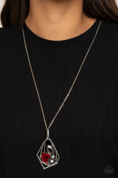 ALL SYSTEMS GLOW - RED AND SMOKY GEM SILVER NECKLACE - PAPARAZZI