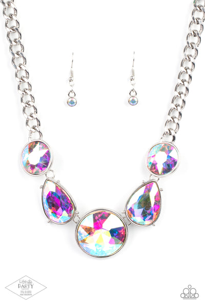 ALL THE WORLDS MY STAGE - MULTI IRIDESCENT GEM SILVER NECKLACE - PAPARAZZI