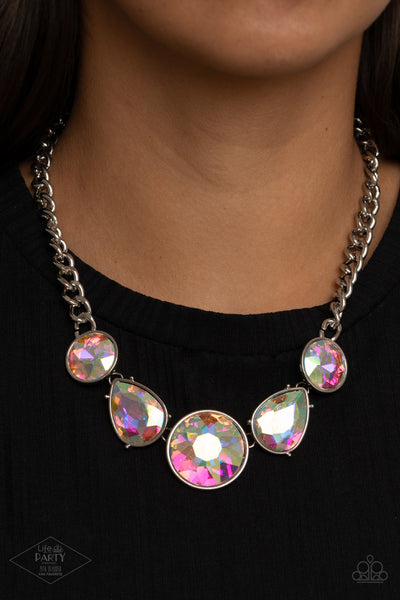 ALL THE WORLDS MY STAGE - MULTI IRIDESCENT GEM SILVER NECKLACE - PAPARAZZI