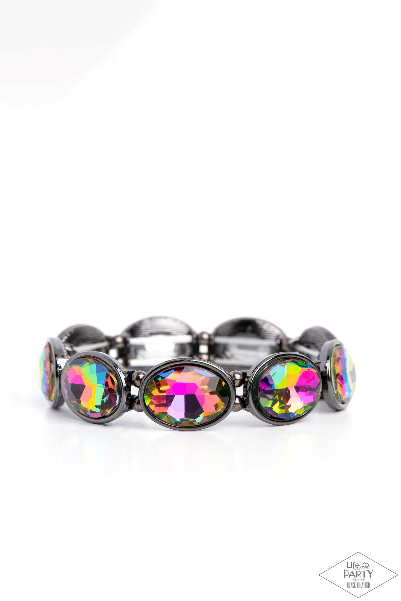 DIVA IN DISGUISE - MULTI OIL SPILL GEM GUNMETAL STRETCHY BRACELET - PAPARAZZI