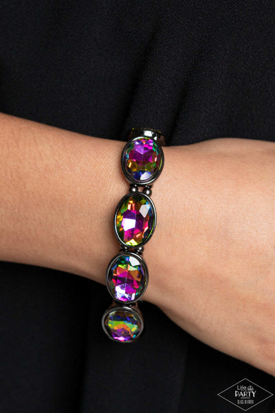 DIVA IN DISGUISE - MULTI OIL SPILL GEM GUNMETAL STRETCHY BRACELET - PAPARAZZI