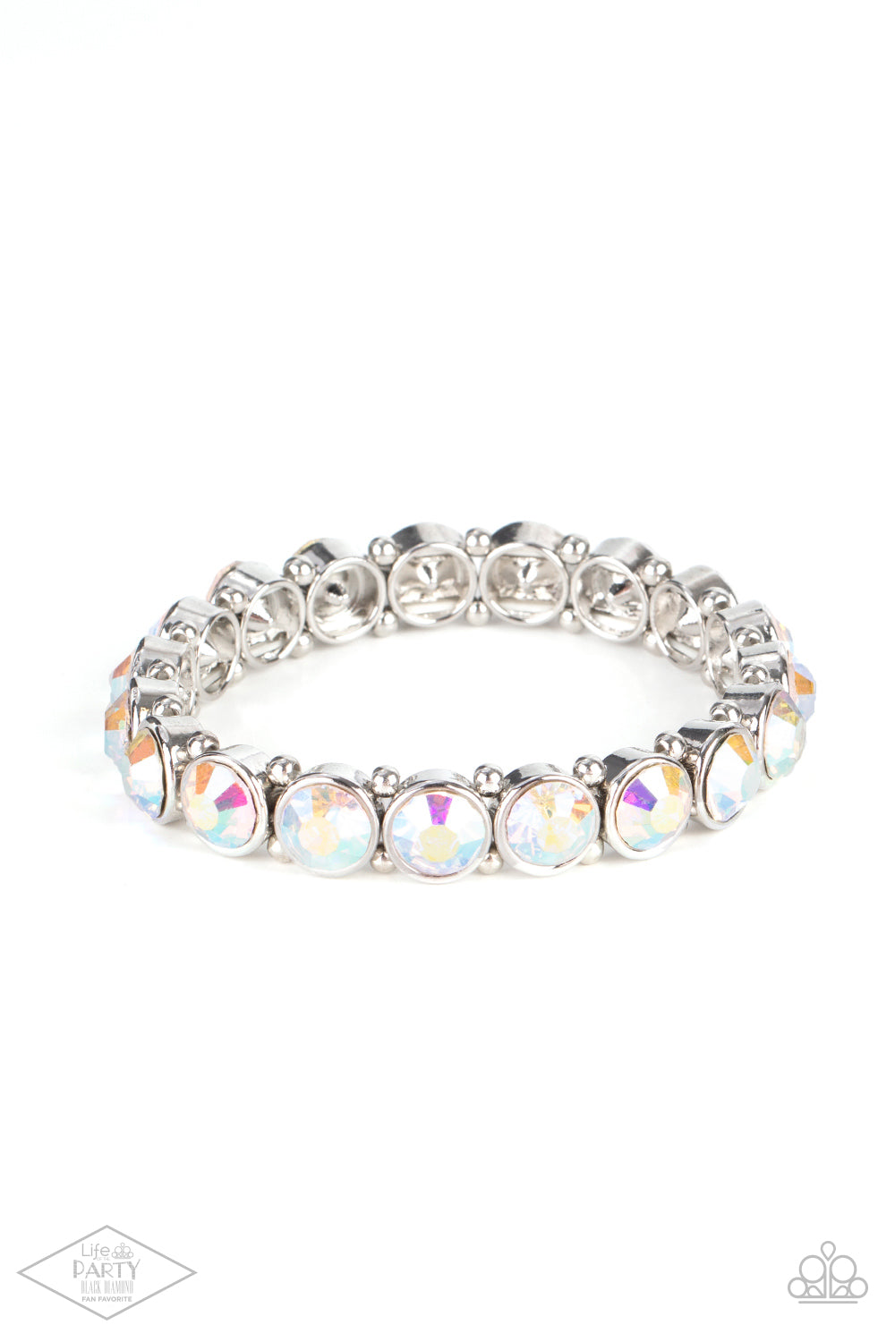 SUGAR-COATED SPARKLE - MULTI IRIDESCENT RHINESTONE SILVER STRETCHY BRACELET - PAPARAZZI