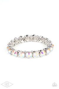 SUGAR-COATED SPARKLE - MULTI IRIDESCENT RHINESTONE SILVER STRETCHY BRACELET - PAPARAZZI