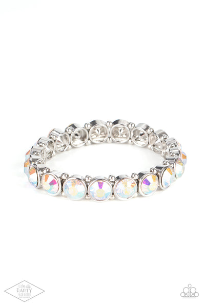 SUGAR-COATED SPARKLE - MULTI IRIDESCENT RHINESTONE SILVER STRETCHY BRACELET - PAPARAZZI