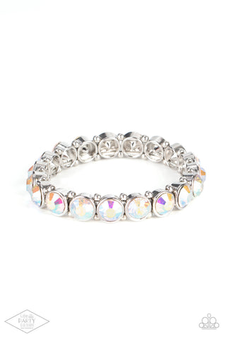 SUGAR-COATED SPARKLE - MULTI IRIDESCENT RHINESTONE SILVER STRETCHY BRACELET - PAPARAZZI