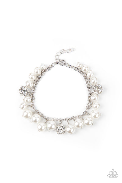 THE GRANDEUR TOUR - WHITE PEARL AND RHINESTONE SILVER BRACELET - PAPARAZZI