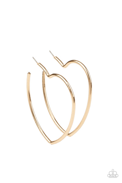 HEARTBREAKER HUSTLE - GOLD HEART HOOP EARRINGS - PAPARAZZI