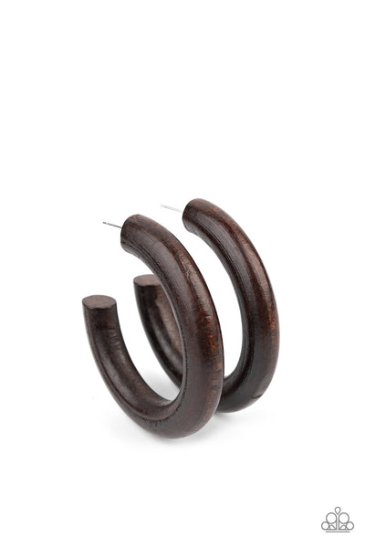 WOODSY WONDER - BROWN WOODEN HOOP EARRINGS - PAPARAZZI