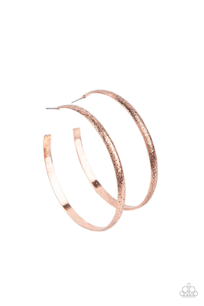 RUSTIC RADIUS - COPPER TEXTURED HOOP EARRINGS - PAPARAZZ