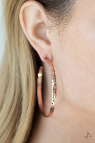 RUSTIC RADIUS - COPPER TEXTURED HOOP EARRINGS - PAPARAZZ