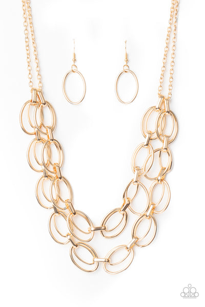 STATUS QUO - GOLD OVAL LAYERED NECKLACE - PAPARAZZI