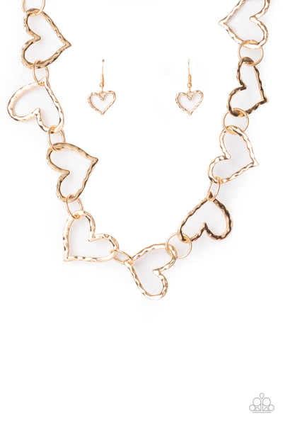 VINTAGELY VALENTINE - GOLD HAMMERED HEART NECKLACE - PAPARAZZI