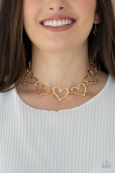 VINTAGELY VALENTINE - GOLD HAMMERED HEART NECKLACE - PAPARAZZI