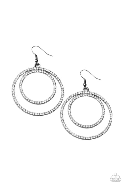 RADIATING REFINEMENT - BLACK GUNMETAL RHINESTONE CIRCLE EARRINGS - PAPARAZZI
