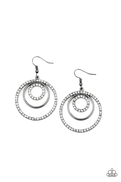BODACIOUSLY BUBBLY - BLACK GUNMETAL RHINESTONE CIRCLE EARRINGS - PAPARAZZI