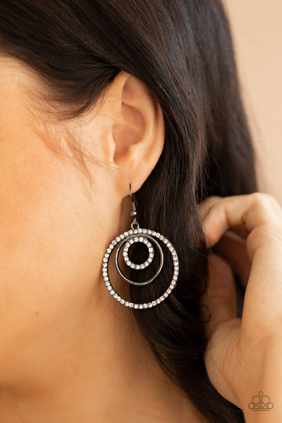 BODACIOUSLY BUBBLY - BLACK GUNMETAL RHINESTONE CIRCLE EARRINGS - PAPARAZZI