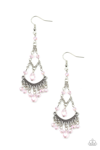 FIRST IN SHINE - PINK IRIDESCENT BEAD SILVER EARRINGS - PAPARAZZI