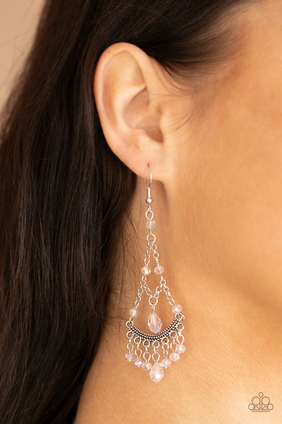 FIRST IN SHINE - PINK IRIDESCENT BEAD SILVER EARRINGS - PAPARAZZI