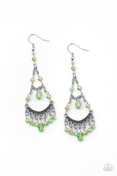 FIRST IN SHINE - GREEN IRIDESCENT SILVER EARRINGS - PAPARAZZI