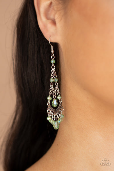 FIRST IN SHINE - GREEN IRIDESCENT SILVER EARRINGS - PAPARAZZI