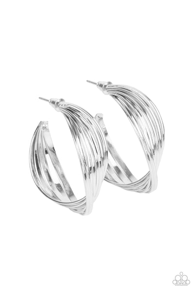 CURVES IN ALL THE RIGHT PLACES - SILVER TWIST HOOP EARRINGS - PAPARAZZI