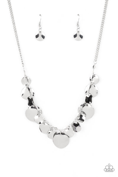 GLISTEN CLOSELY - SILVER HAMMERED DISC NECKLACE - PAPARAZZI
