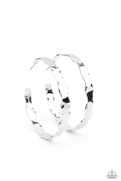 EXHILARATED EDGE - SILVER SCALLOPED HOOP EARRINGS - PAPARAZZI