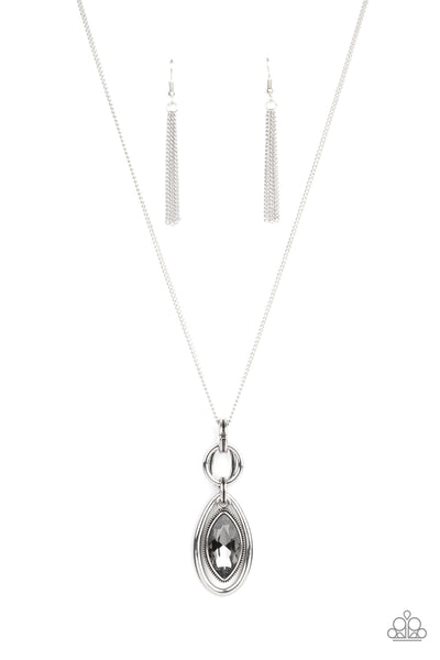GLAMOROUSLY GLARING - SILVER RHINESTONE PENDANT NECKLACE - PAPARAZZI