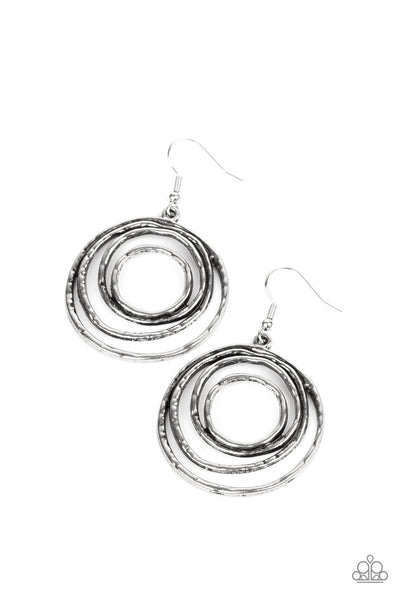 SPIRALING OUT OF CONTROL - SILVER HAMMERED WIRE EARRINGS - PAPARAZZI