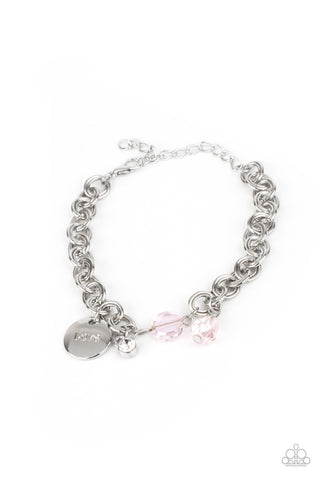 LOVABLE LUSTER - PINK CRYSTAL WHITE RHINESTONE "LOVE" SILVER BRACELET - PAPARAZZI